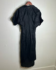 Cleobella 100% Linen Black Gilli Button Down Short Sleeve Midi Dress