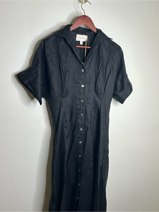Cleobella Cleobella 100% Linen Black Gilli Button Down Short Sleeve Midi Dress - Linen