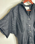 Cleobella 100% Linen Black Gilli Button Down Short Sleeve Midi Dress