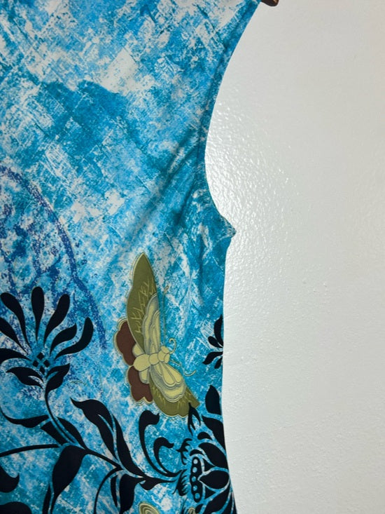 Citron Santa Monica 100% Silk Bright Blue Butterfly Tank Top