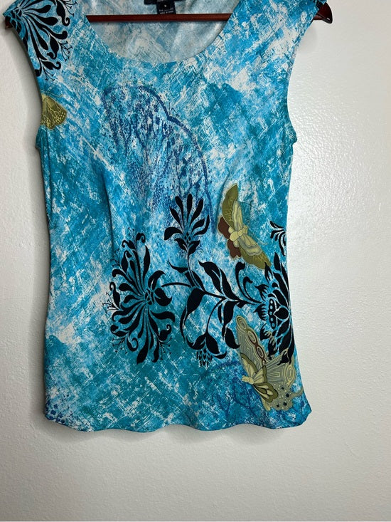 Citron Santa Monica 100% Silk Bright Blue Butterfly Tank Top