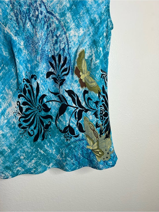 Citron Santa Monica 100% Silk Bright Blue Butterfly Tank Top