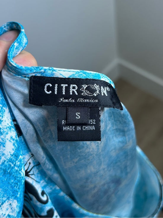 Citron Santa Monica 100% Silk Bright Blue Butterfly Tank Top