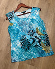 Citron Santa Monica 100% Silk Bright Blue Butterfly Tank Top