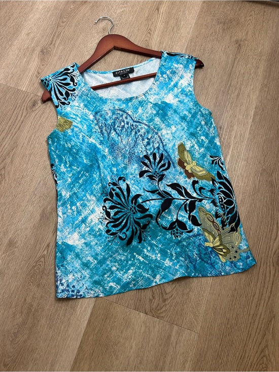 Citron Santa Monica 100% Silk Bright Blue Butterfly Tank Top