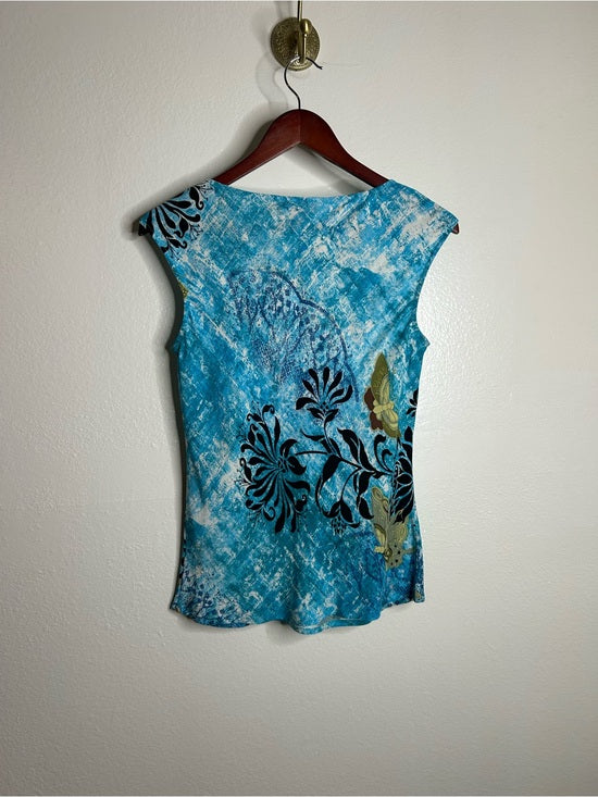 Citron Santa Monica 100% Silk Bright Blue Butterfly Tank Top