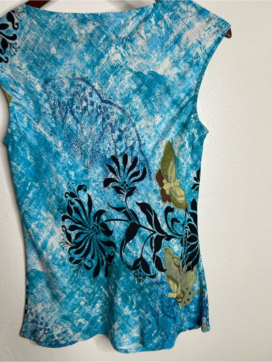 Citron Santa Monica 100% Silk Bright Blue Butterfly Tank Top