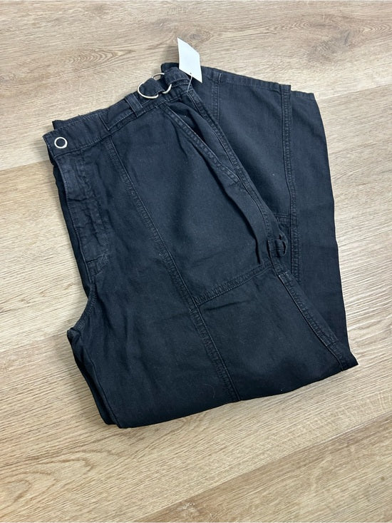 Ag Adriano Goldschmied AG Cotton Linen The Noten Black Carpenter High Rise Straight Leg Ankle Pant - Cotton, Linen