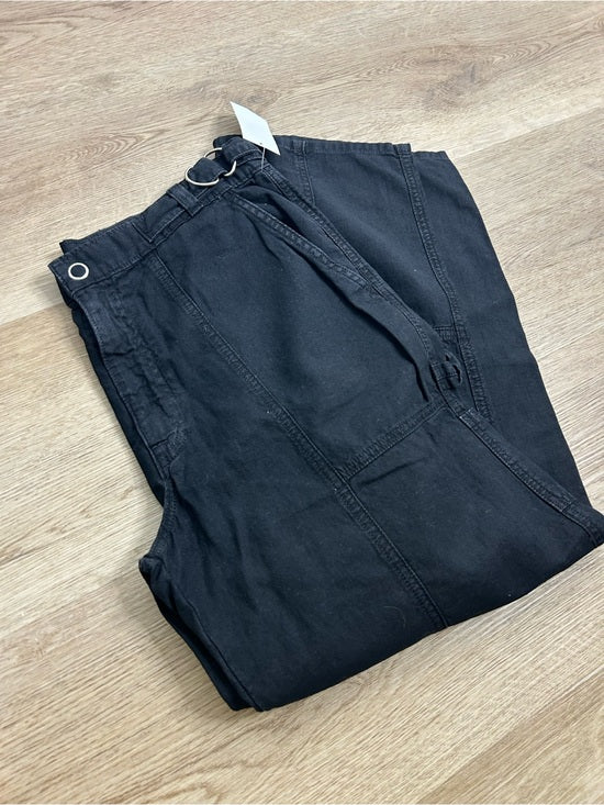 Ag Adriano Goldschmied AG Cotton Linen The Noten Black Carpenter High Rise Straight Leg Ankle Pant - Cotton, Linen