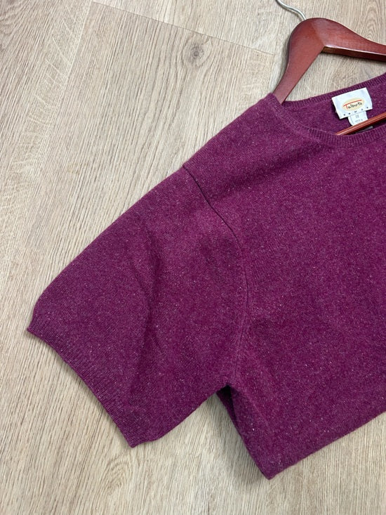 Vintage Talbots 100% Cashmere Maroon Marled Knit Scoop Neck Short Sleeve Top