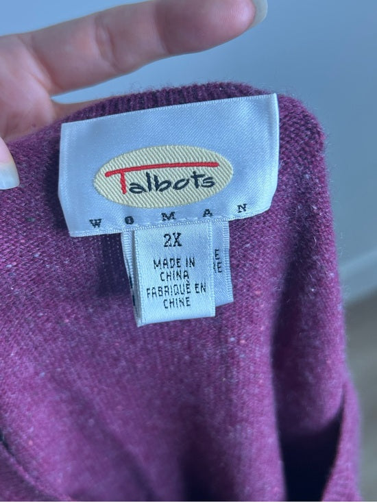 Vintage Talbots 100% Cashmere Maroon Marled Knit Scoop Neck Short Sleeve Top