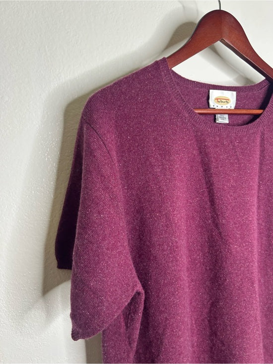 Vintage Talbots 100% Cashmere Maroon Marled Knit Scoop Neck Short Sleeve Top