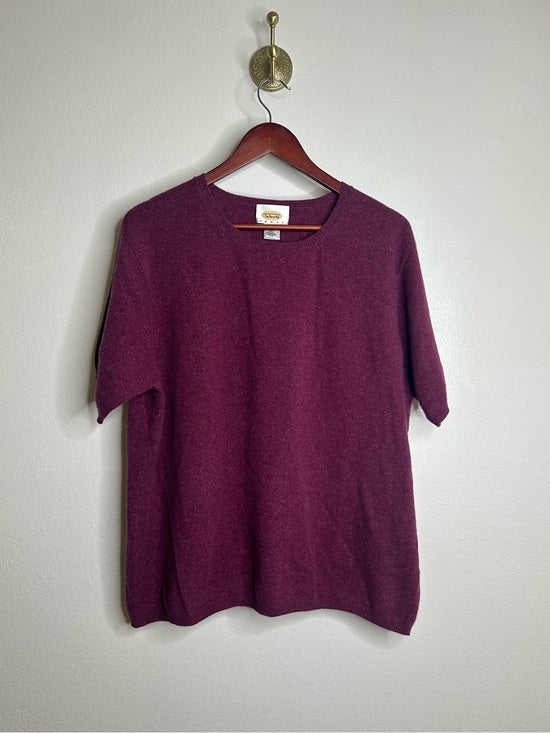 Vintage Talbots 100% Cashmere Maroon Marled Knit Scoop Neck Short Sleeve Top
