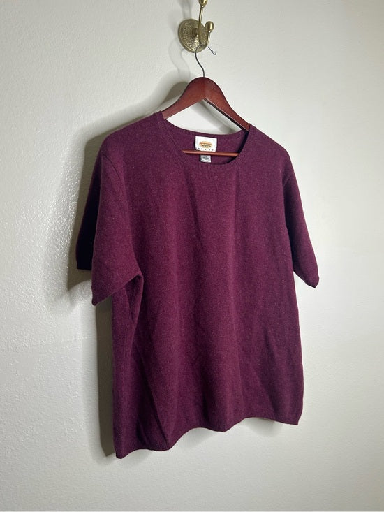Vintage Talbots 100% Cashmere Maroon Marled Knit Scoop Neck Short Sleeve Top