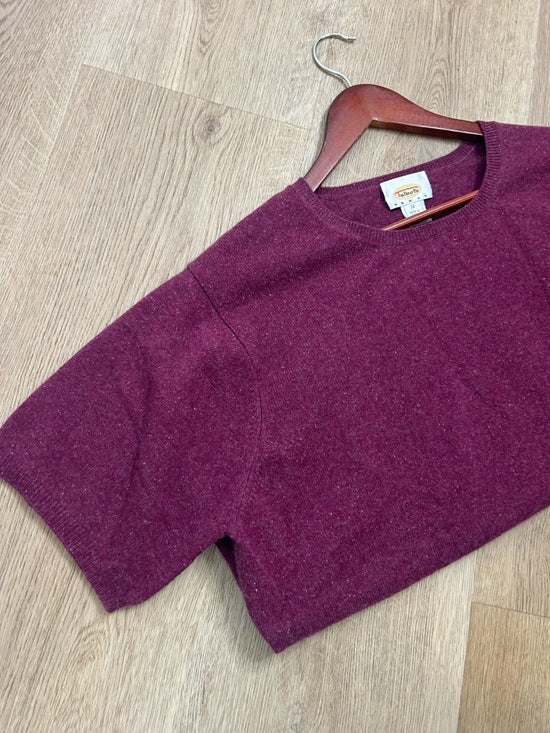 Vintage Talbots 100% Cashmere Maroon Marled Knit Scoop Neck Short Sleeve Top