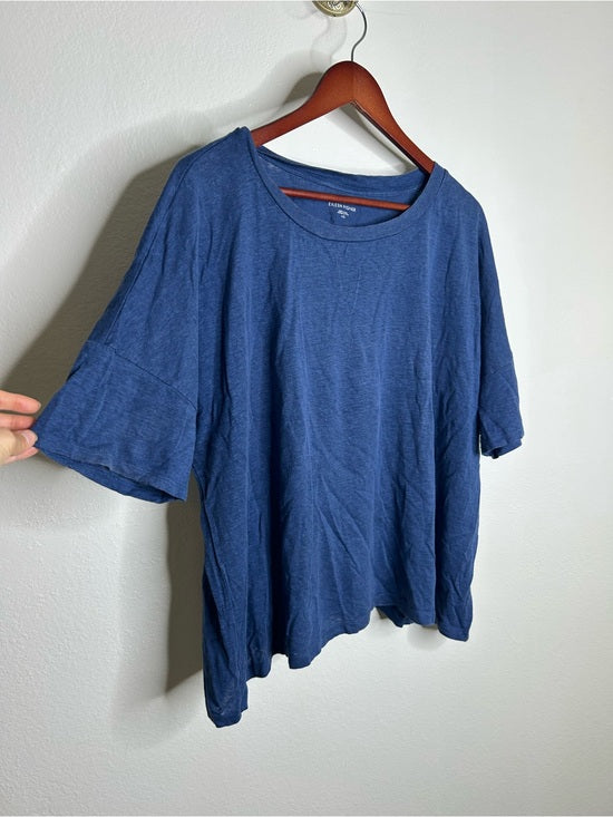 Eileen Fisher Eileen Fisher 100% Organic Linen Royal Blue Slouchy Short Sleeve Knit T - Shirt - Linen