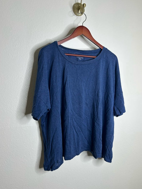 Eileen Fisher Eileen Fisher 100% Organic Linen Royal Blue Slouchy Short Sleeve Knit T - Shirt - Linen