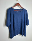 Eileen Fisher 100% Organic Linen Royal Blue Slouchy Short Sleeve Knit T - Shirt