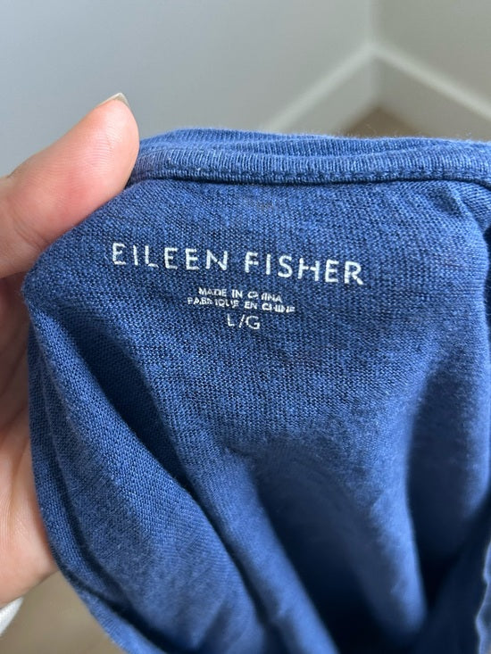 Eileen Fisher 100% Organic Linen Royal Blue Slouchy Short Sleeve Knit T - Shirt