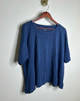 Eileen Fisher 100% Organic Linen Royal Blue Slouchy Short Sleeve Knit T - Shirt