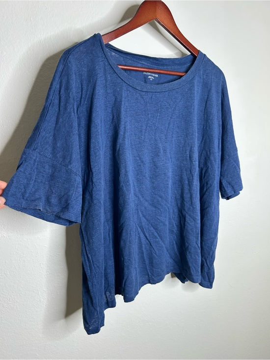 Eileen Fisher Eileen Fisher 100% Organic Linen Royal Blue Slouchy Short Sleeve Knit T - Shirt - Linen