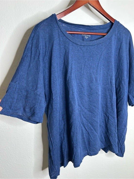 Eileen Fisher Eileen Fisher 100% Organic Linen Royal Blue Slouchy Short Sleeve Knit T - Shirt - Linen
