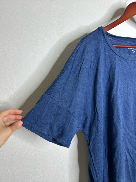 Eileen Fisher Eileen Fisher 100% Organic Linen Royal Blue Slouchy Short Sleeve Knit T - Shirt - Linen