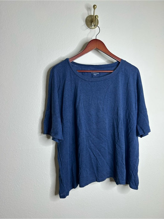 Eileen Fisher Eileen Fisher 100% Organic Linen Royal Blue Slouchy Short Sleeve Knit T - Shirt - Linen