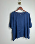 Eileen Fisher 100% Organic Linen Royal Blue Slouchy Short Sleeve Knit T - Shirt