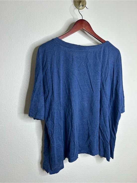 Eileen Fisher 100% Organic Linen Royal Blue Slouchy Short Sleeve Knit T - Shirt