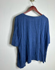 Eileen Fisher 100% Organic Linen Royal Blue Slouchy Short Sleeve Knit T - Shirt