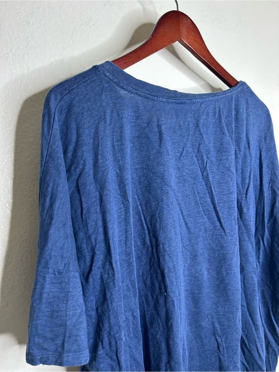 Eileen Fisher 100% Organic Linen Royal Blue Slouchy Short Sleeve Knit T - Shirt