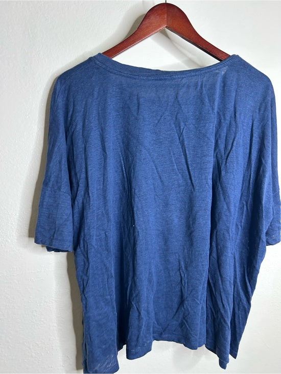 Eileen Fisher 100% Organic Linen Royal Blue Slouchy Short Sleeve Knit T - Shirt