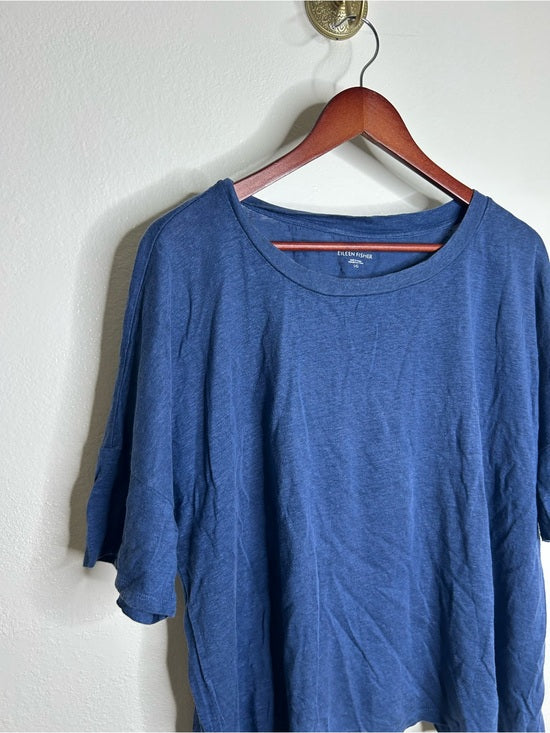 Eileen Fisher 100% Organic Linen Royal Blue Slouchy Short Sleeve Knit T - Shirt