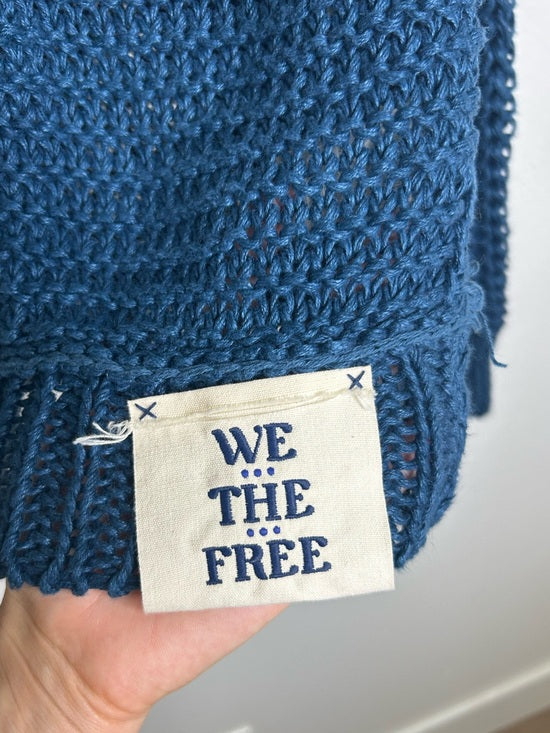 Free People 100% Linen Chunky Knit Oversized Royal Blue Pullover Sweater