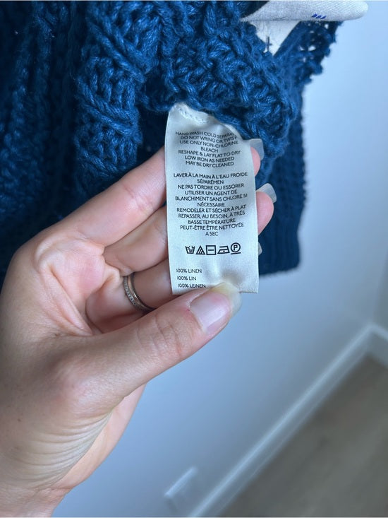 Free People 100% Linen Chunky Knit Oversized Royal Blue Pullover Sweater