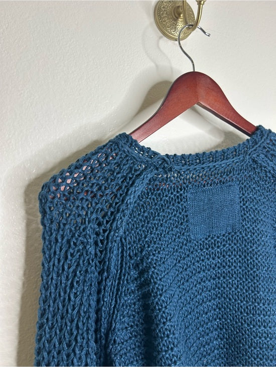 Free People 100% Linen Chunky Knit Oversized Royal Blue Pullover Sweater