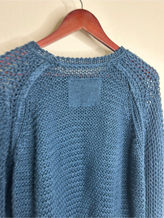 Free People 100% Linen Chunky Knit Oversized Royal Blue Pullover Sweater