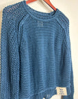 Free People 100% Linen Chunky Knit Oversized Royal Blue Pullover Sweater