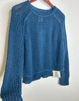 Free People 100% Linen Chunky Knit Oversized Royal Blue Pullover Sweater