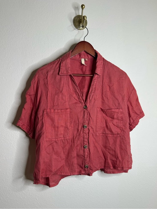 Anthropologie Pilcro 100% Linen Boxy Short Sleeve Button Down Top
