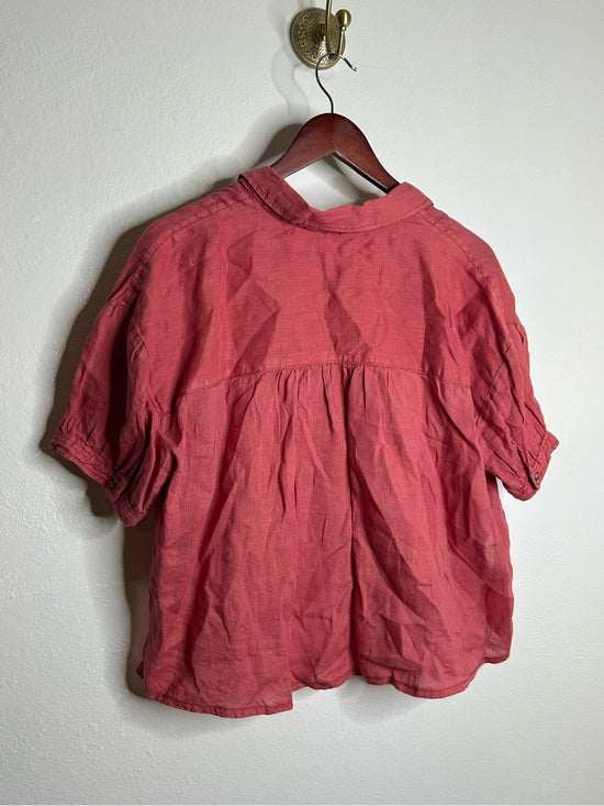 Anthropologie Pilcro 100% Linen Boxy Short Sleeve Button Down Top