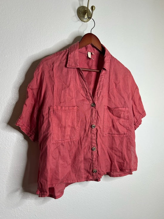 Anthropologie Pilcro 100% Linen Boxy Short Sleeve Button Down Top