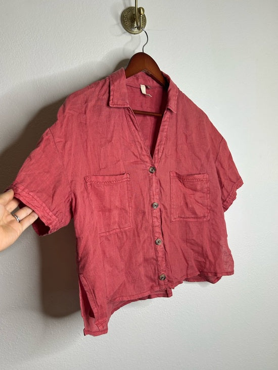 Anthropologie Pilcro 100% Linen Boxy Short Sleeve Button Down Top