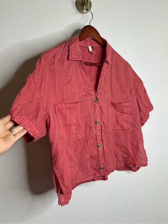 Anthropologie Pilcro 100% Linen Boxy Short Sleeve Button Down Top