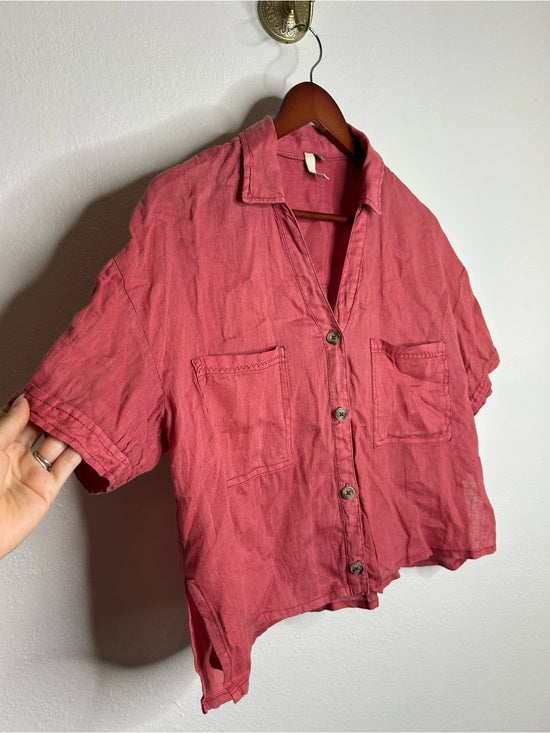 Anthropologie Pilcro 100% Linen Boxy Short Sleeve Button Down Top