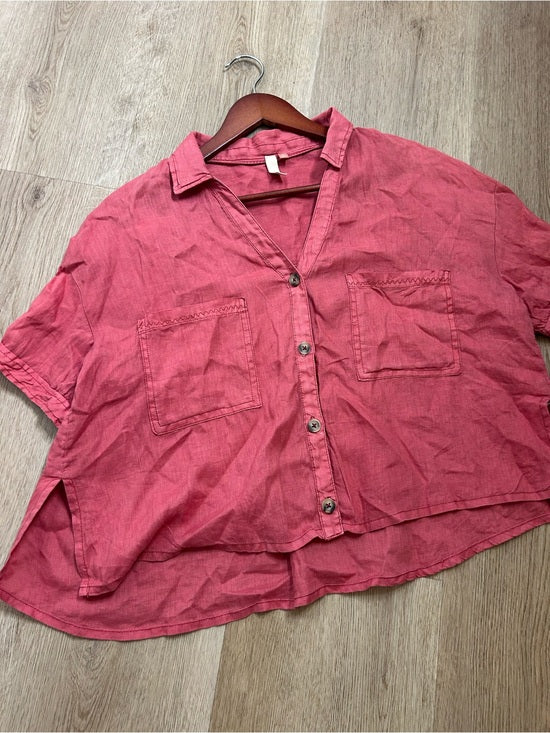 Anthropologie Pilcro 100% Linen Boxy Short Sleeve Button Down Top