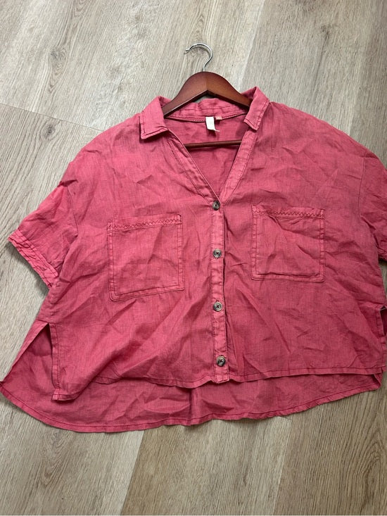 Anthropologie Pilcro 100% Linen Boxy Short Sleeve Button Down Top