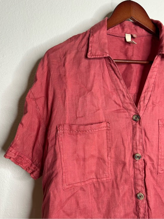 Anthropologie Pilcro 100% Linen Boxy Short Sleeve Button Down Top