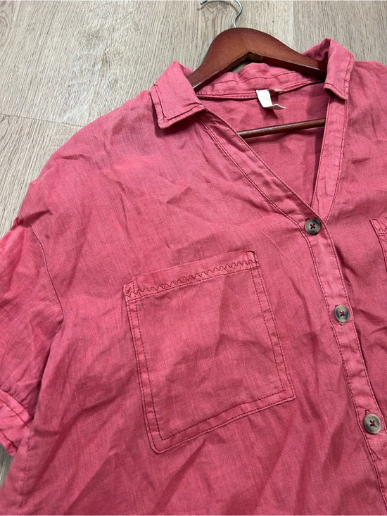 Anthropologie Pilcro 100% Linen Boxy Short Sleeve Button Down Top